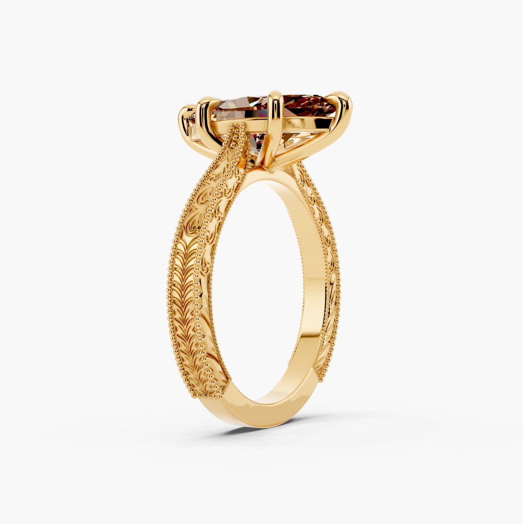 Prada Champagne Setting Marquise cut engagement ring in 14k Yellow Gold persp