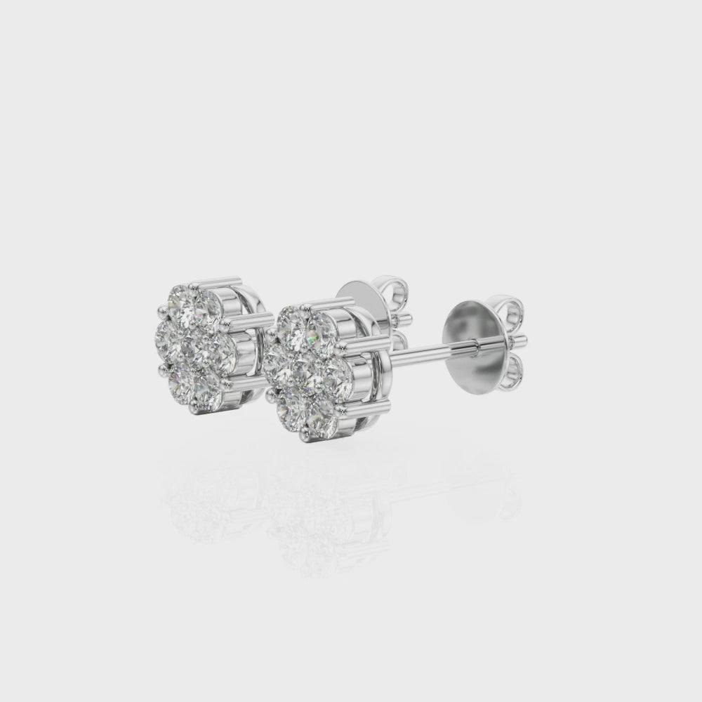 Floral Cluster Round Brilliant Diamond 0.5ct TDW 14k White Gold Studs