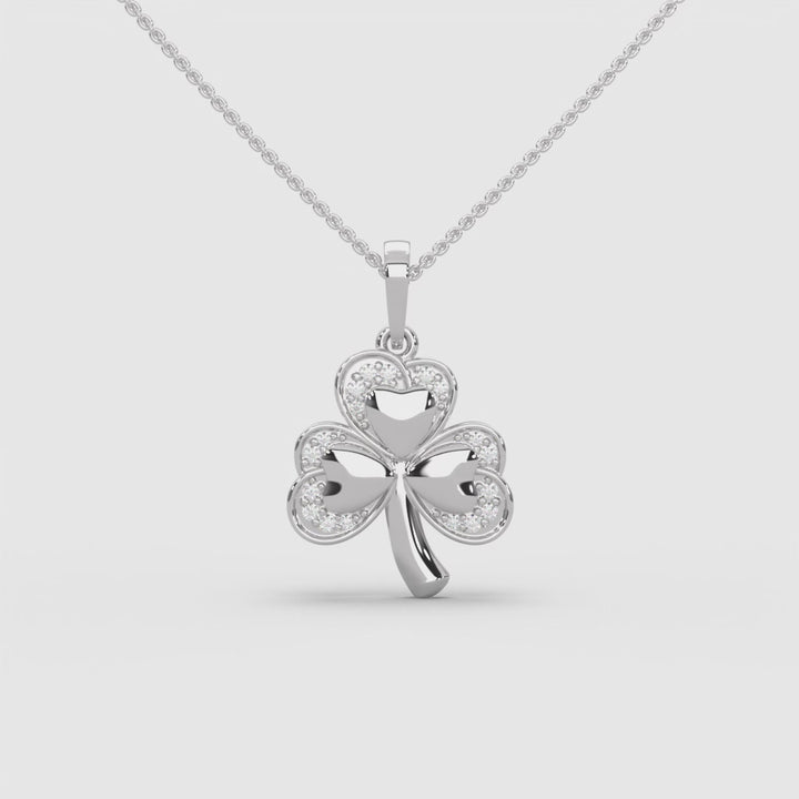 0.1ctw Round Lab Grown Diamond 3 Leaf Clover Pendant Necklace | 14k White Gold