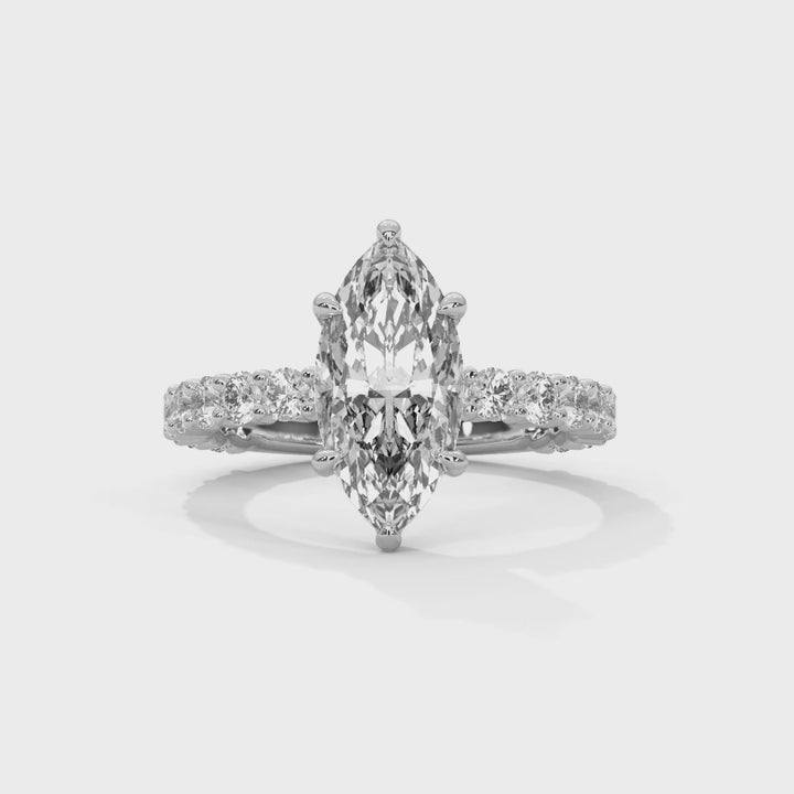 Close-up video showcasing The Bubble Setting 14k white gold white gold diamond ring, highlighting its intricate bubble-inspired design, sparkling diamonds, and contemporary elegance from multiple angles.