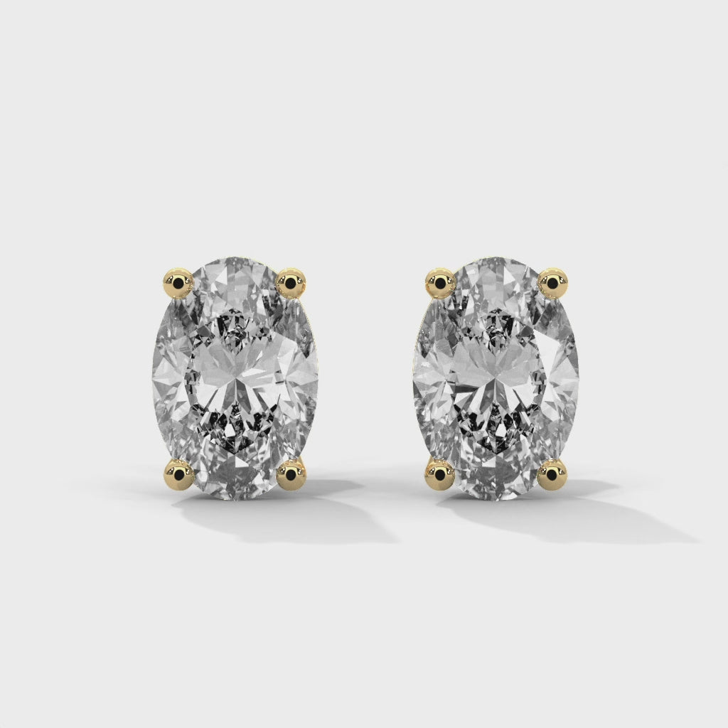 Oval Lab Grown Diamond Earrings | Push Back Stud Earrings | 14k Gold