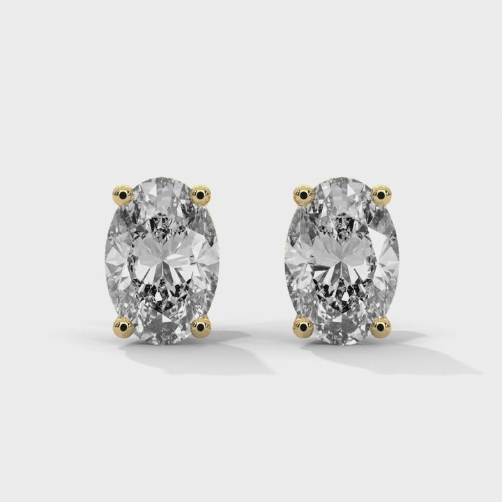 Oval Lab Grown Diamond Earrings | Push Back Stud Earrings | 14k Gold