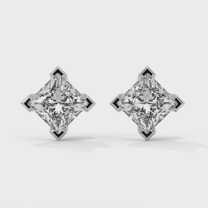 Princess Lab Grown Diamond Earrings | Push Back Studs| 14k Gold