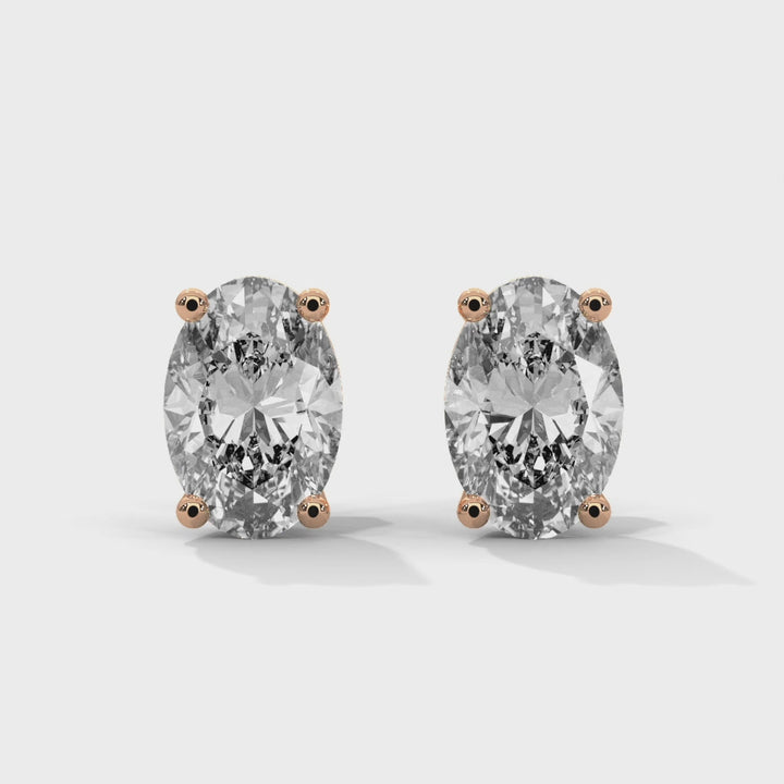 Oval Lab Grown Diamond Earrings | Push Back Stud Earrings | 14k Gold