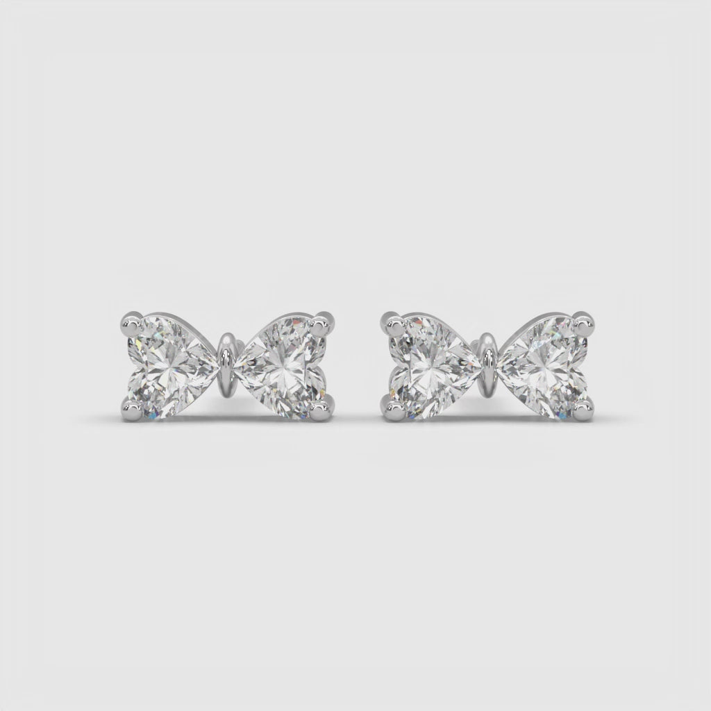 1ct Heart Lab Grown Diamond Bowtie Earrings | Push Back Stud Earrings | 14k Gold