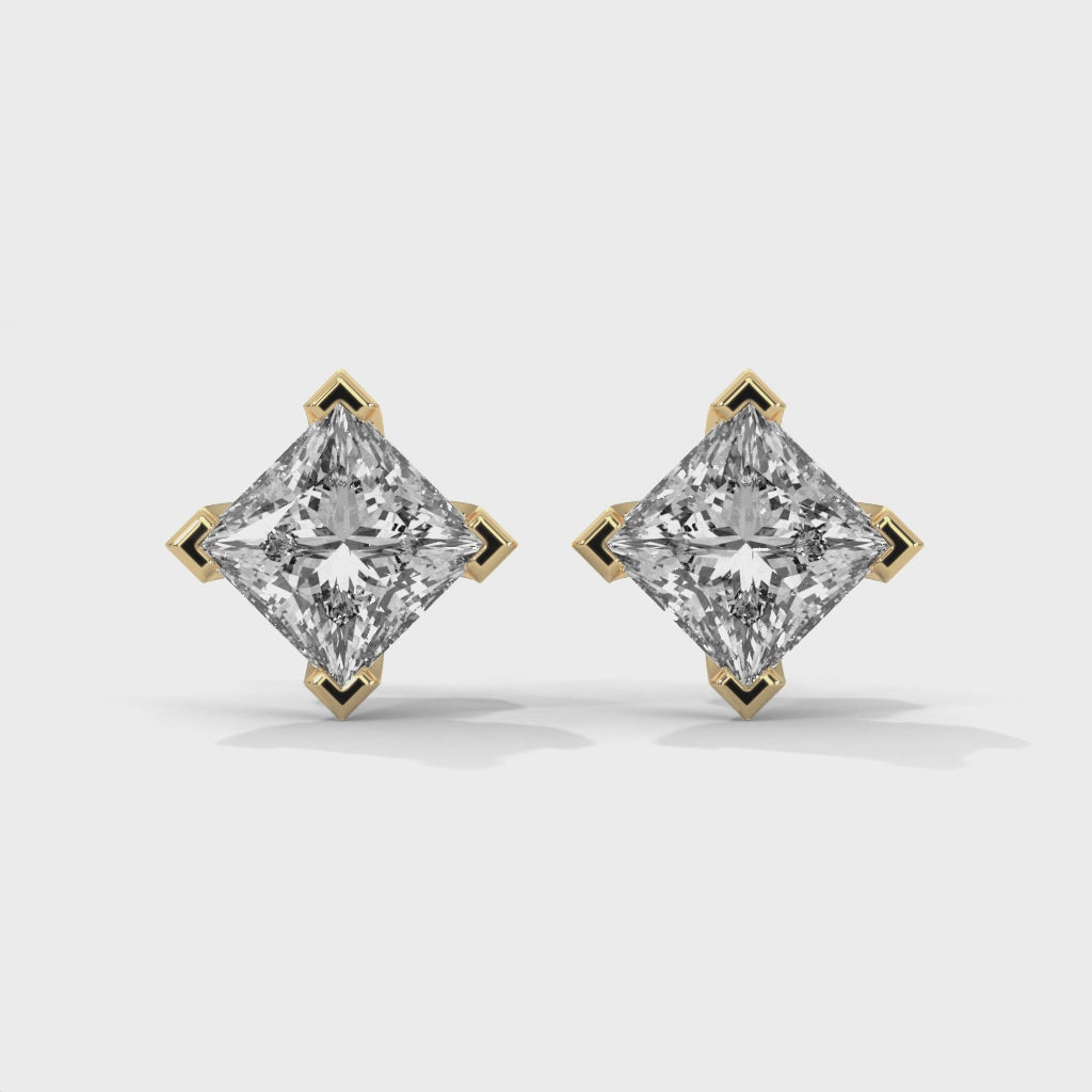 Princess Lab Grown Diamond Earrings | Push Back Studs| 14k Gold