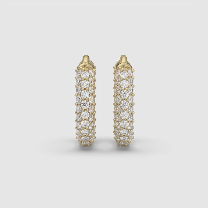 0.85ctw Round Lab Grown Diamond Pave Huggie Hoop Earrings | 14k Gold