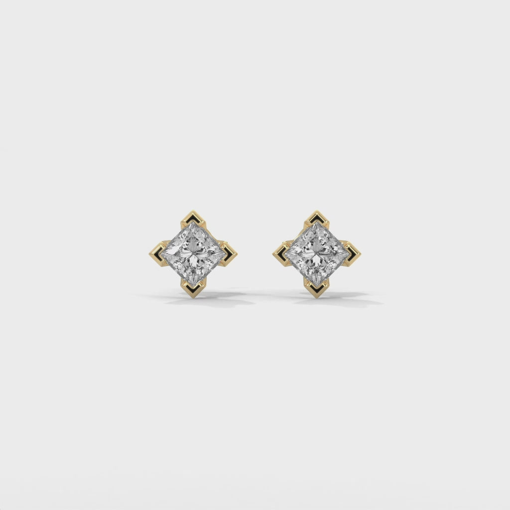 Princess Lab Grown Diamond Earrings | Push Back Studs| 14k Gold