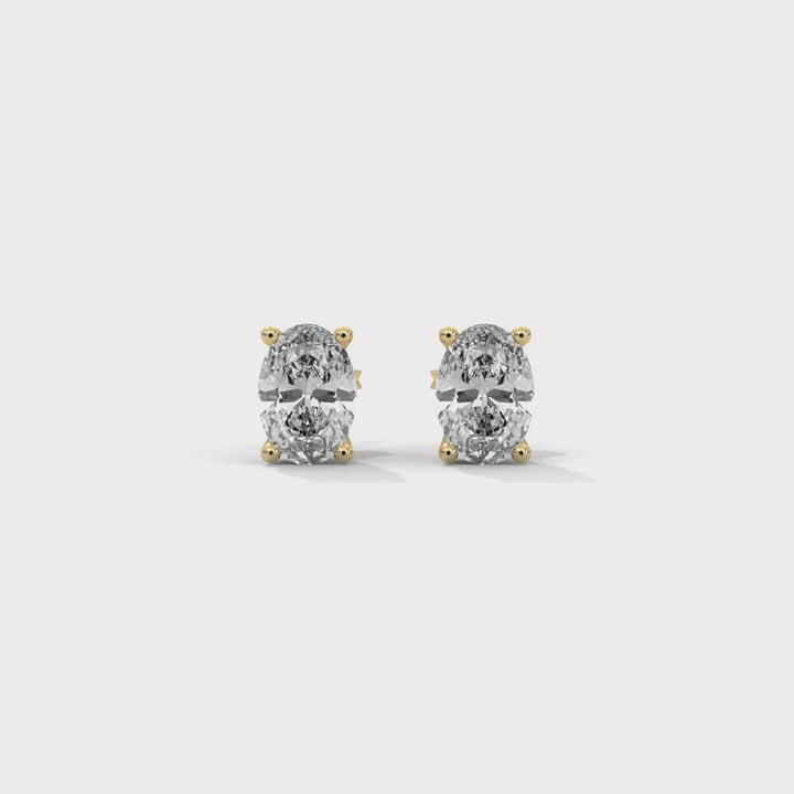 Oval Lab Grown Diamond Earrings | Push Back Stud Earrings | 14k Gold