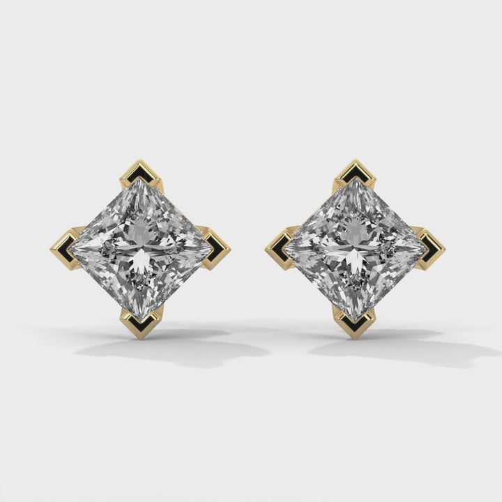 Princess Lab Grown Diamond Earrings | Push Back Studs| 14k Gold