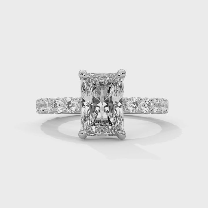 Close-up video showcasing The Bubble Setting 14k white gold white gold diamond ring, highlighting its intricate bubble-inspired design, sparkling diamonds, and contemporary elegance from multiple angles.