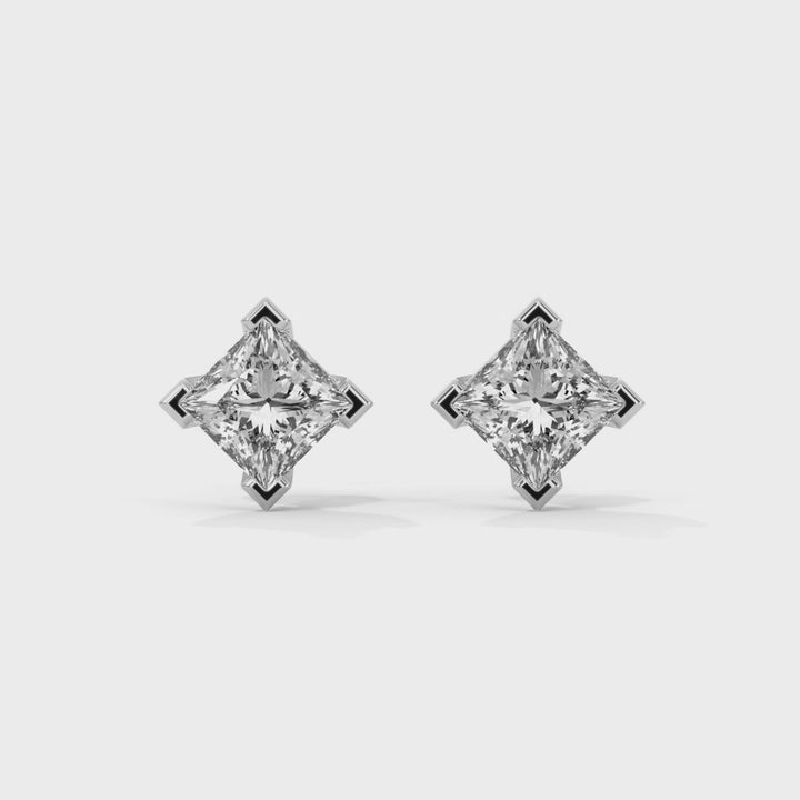 Princess Lab Grown Diamond Earrings | Push Back Studs| 14k Gold