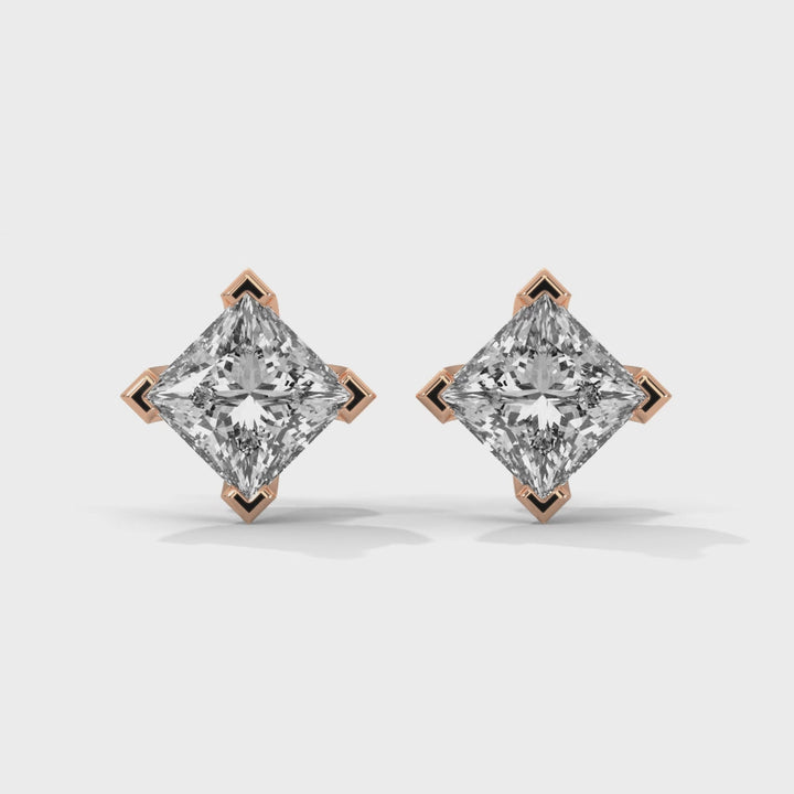 Princess Lab Grown Diamond Earrings | Push Back Studs| 14k Gold