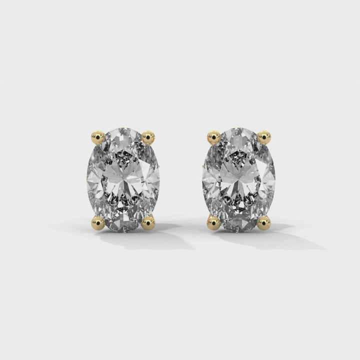 Oval Lab Grown Diamond Earrings | Push Back Stud Earrings | 14k Gold