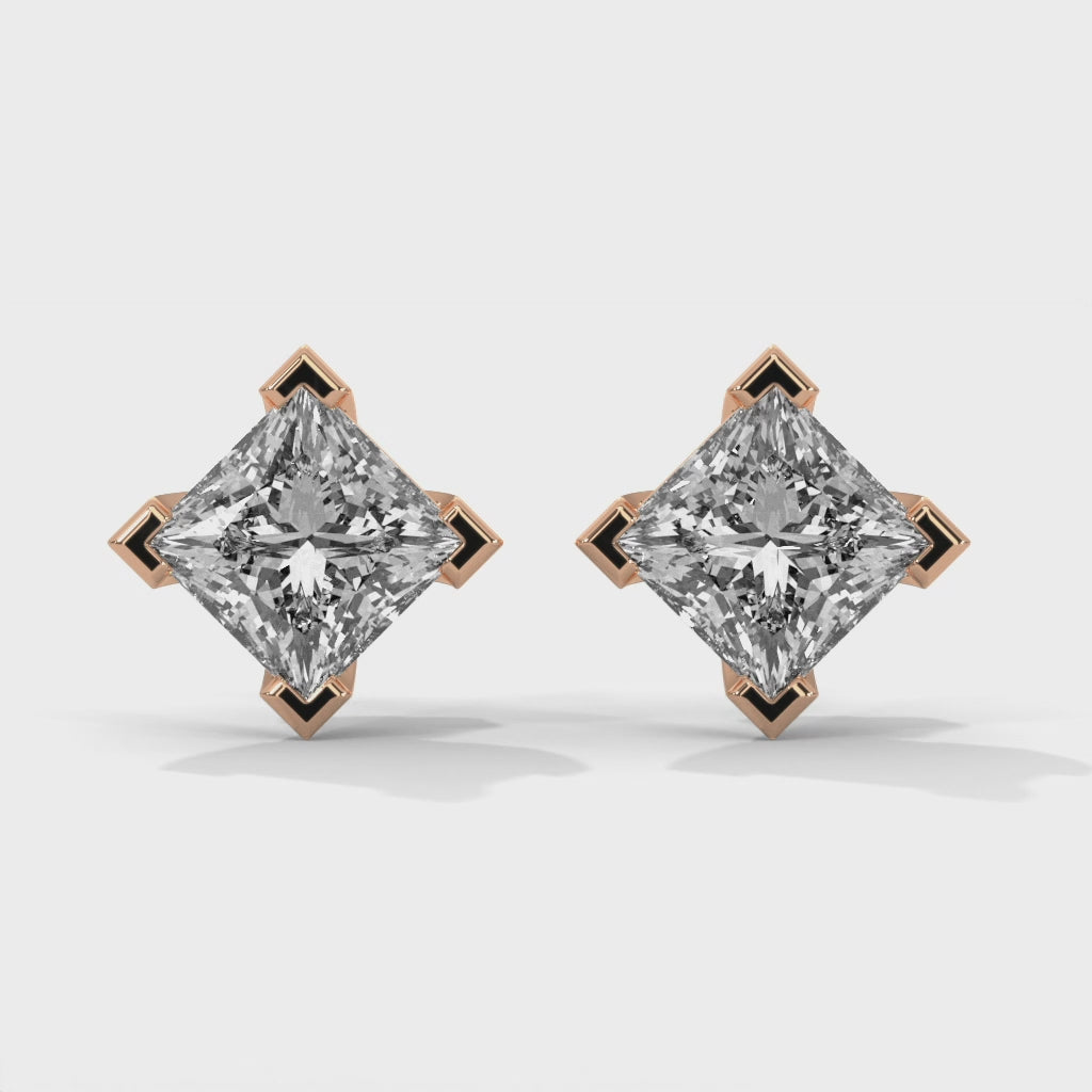 Princess Lab Grown Diamond Earrings | Push Back Studs| 14k Gold