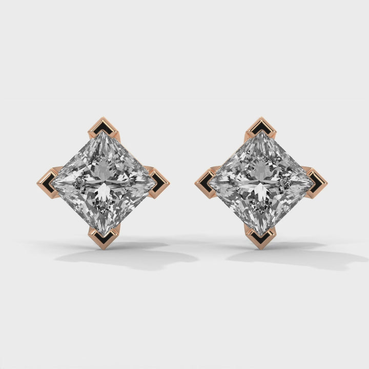 Princess Lab Grown Diamond Earrings | Push Back Studs| 14k Gold