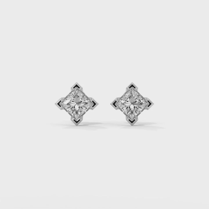 Princess Lab Grown Diamond Earrings | Push Back Studs| 14k Gold