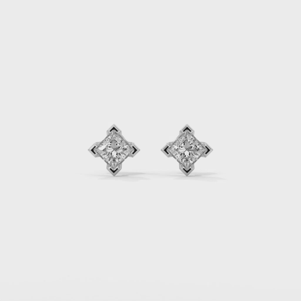 Princess Lab Grown Diamond Earrings | Push Back Studs| 14k Gold