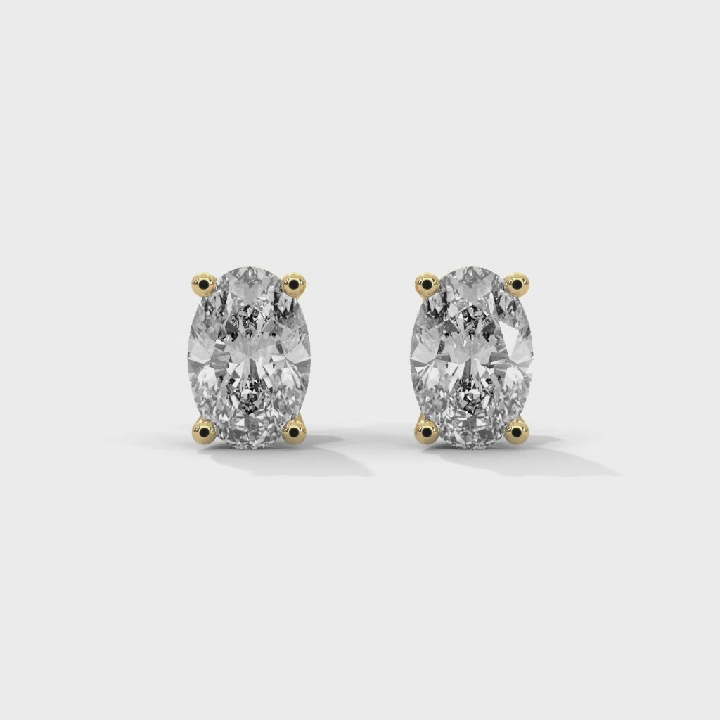 Oval Lab Grown Diamond Earrings | Push Back Stud Earrings | 14k Gold