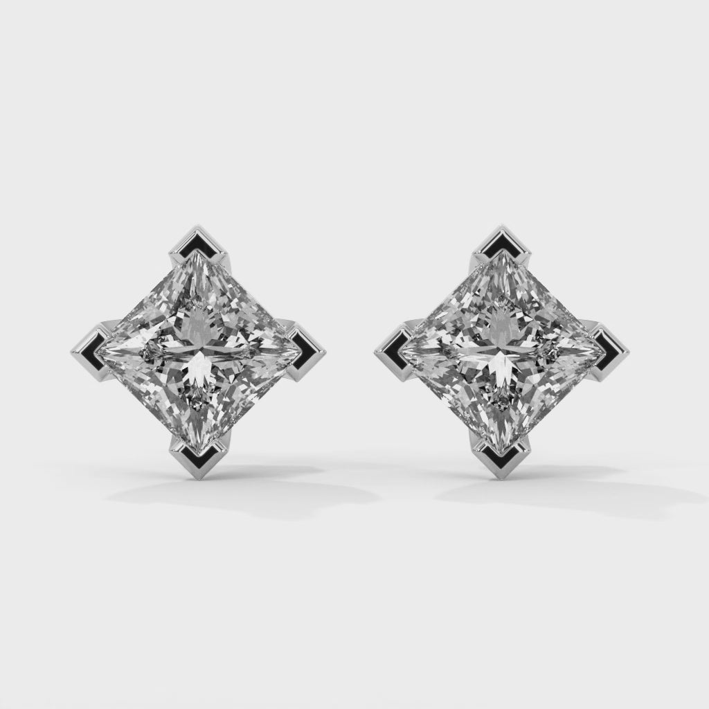 Princess Lab Grown Diamond Earrings | Push Back Studs| 14k Gold