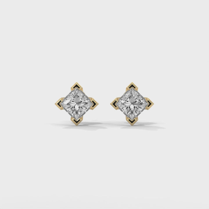 Princess Lab Grown Diamond Earrings | Push Back Studs| 14k Gold