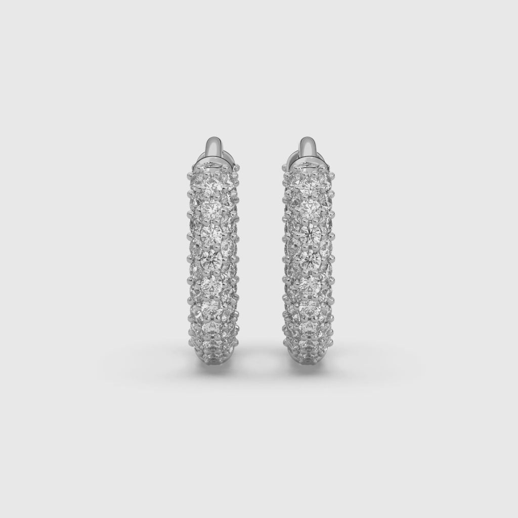 0.85ctw Round Lab Grown Diamond Pave Huggie Hoop Earrings | 14k Gold
