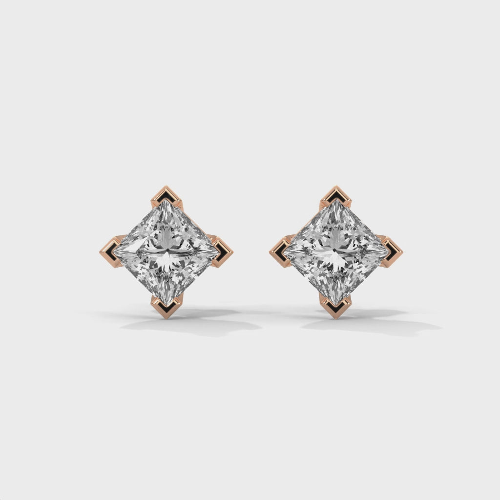 Princess Lab Grown Diamond Earrings | Push Back Studs| 14k Gold