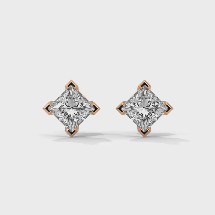 Princess Lab Grown Diamond Earrings | Push Back Studs| 14k Gold