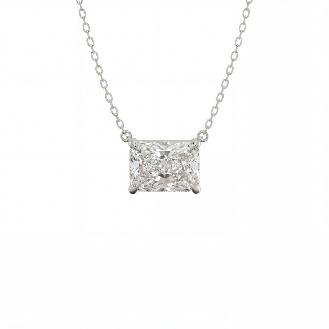 Radiant East-West Solitaire Pendant White Gold
