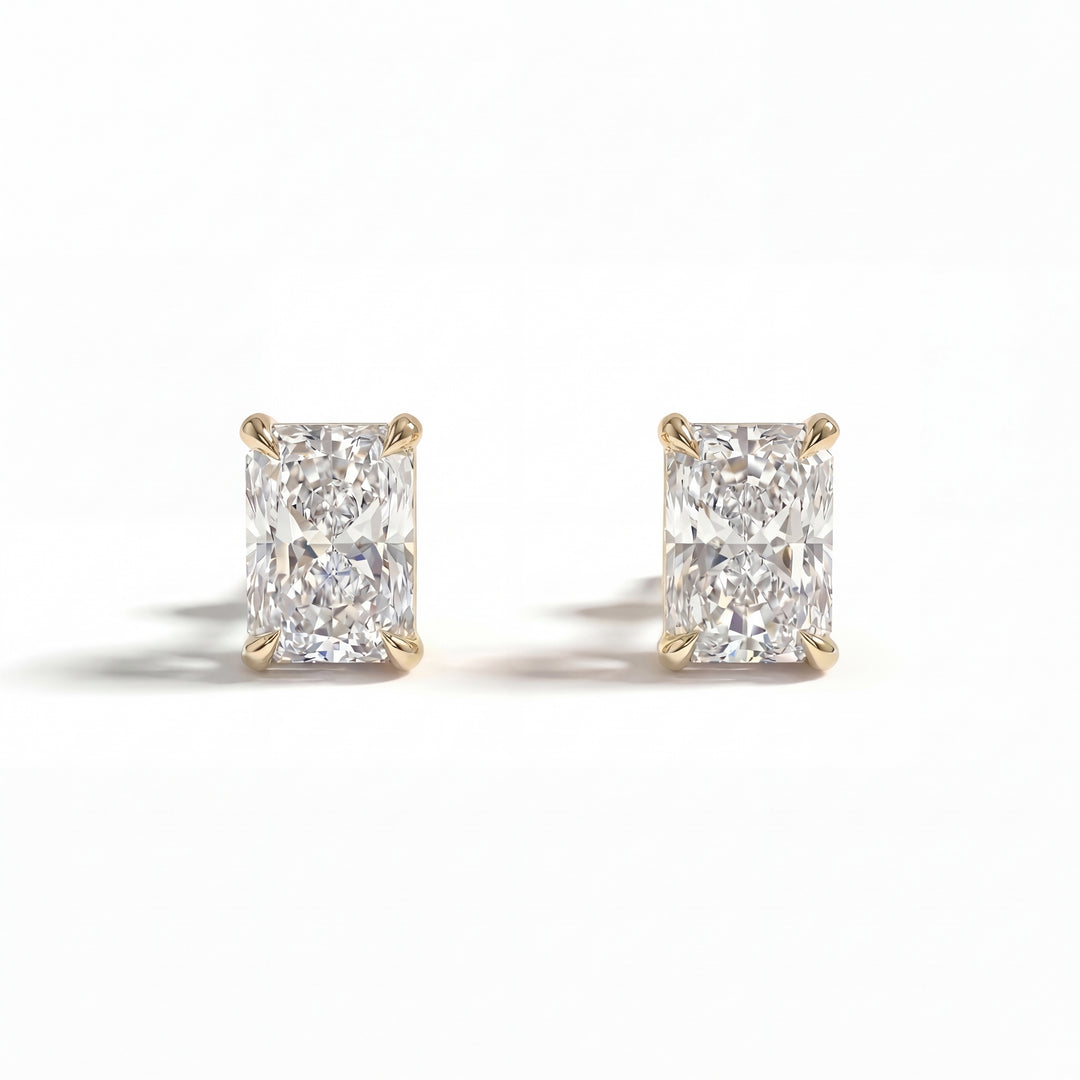 Radiant Diamond Stud Earrings Yellow Gold Front View
