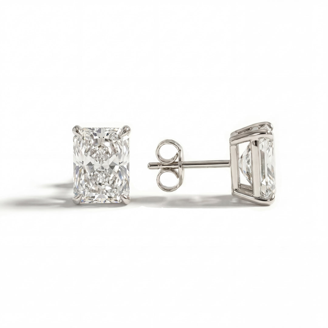 Radiant Diamond Stud Earrings Side View