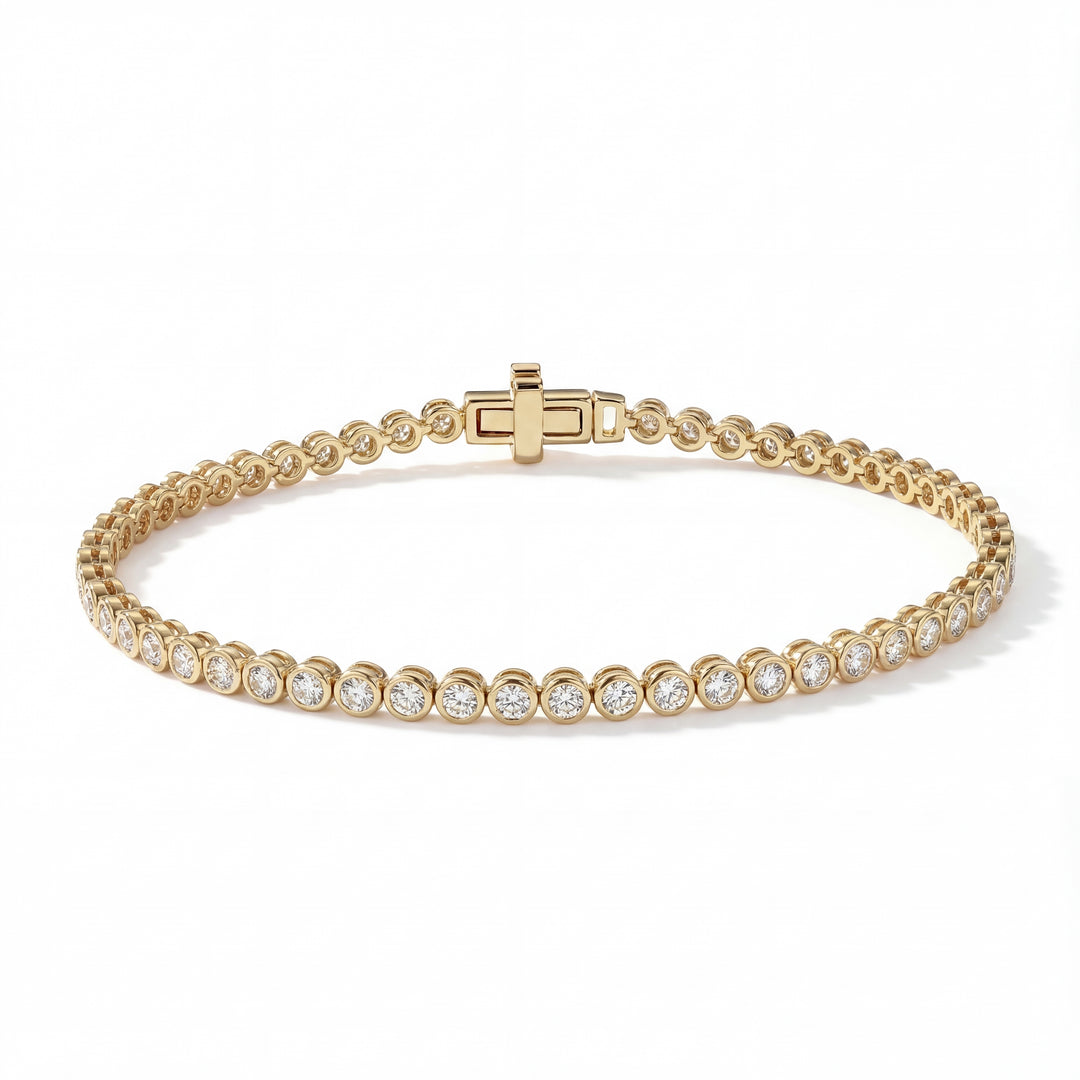 Round Bezel Diamond Tennis Bracelet 3ct Yellow Gold