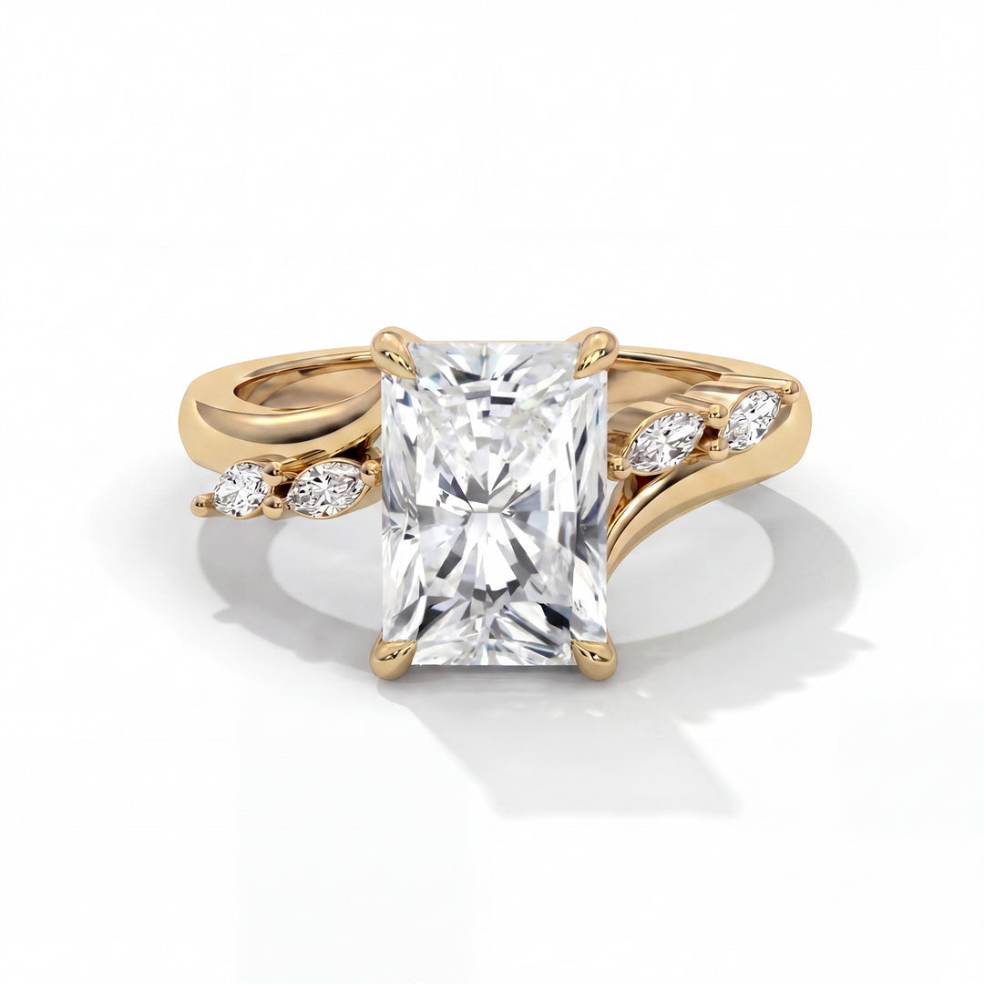 Sarina Twist Hidden Halo Setting - Radiant cut diamond in 14K Yellow Gold