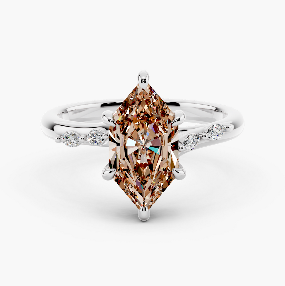 Sarina Twist Hidden Halo Champagne Setting Dutch Marquise cut engagement ring in 14k White Gold