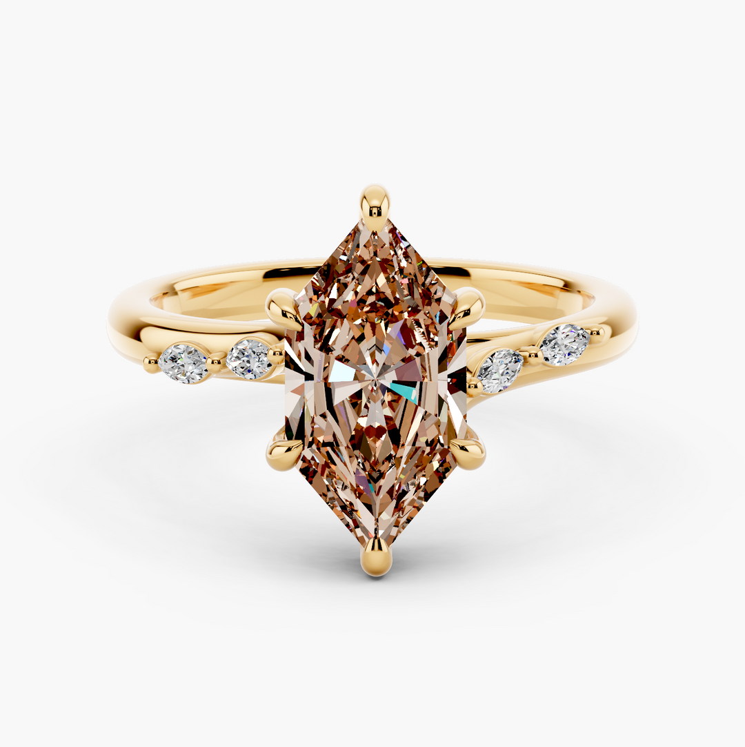 Sarina Twist Hidden Halo Champagne Setting Dutch Marquise cut engagement ring in 14k Yellow Gold