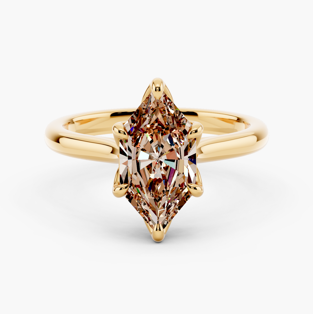 Solstice Tulip Diamond Ring Champagne Setting Dutch Marquise cut engagement ring in 14k Yellow Gold
