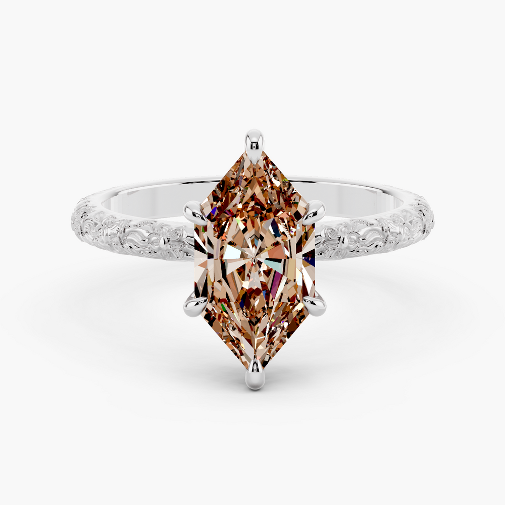 Sora Champagne Setting Dutch Marquise cut engagement ring in 14k White Gold