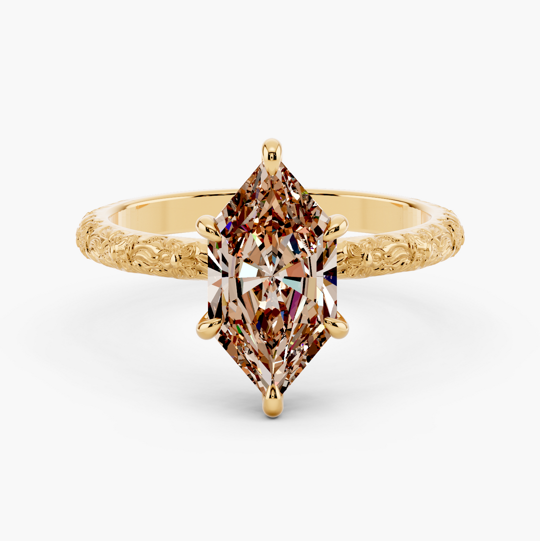 Sora Champagne Setting Dutch Marquise cut engagement ring in 14k Yellow Gold