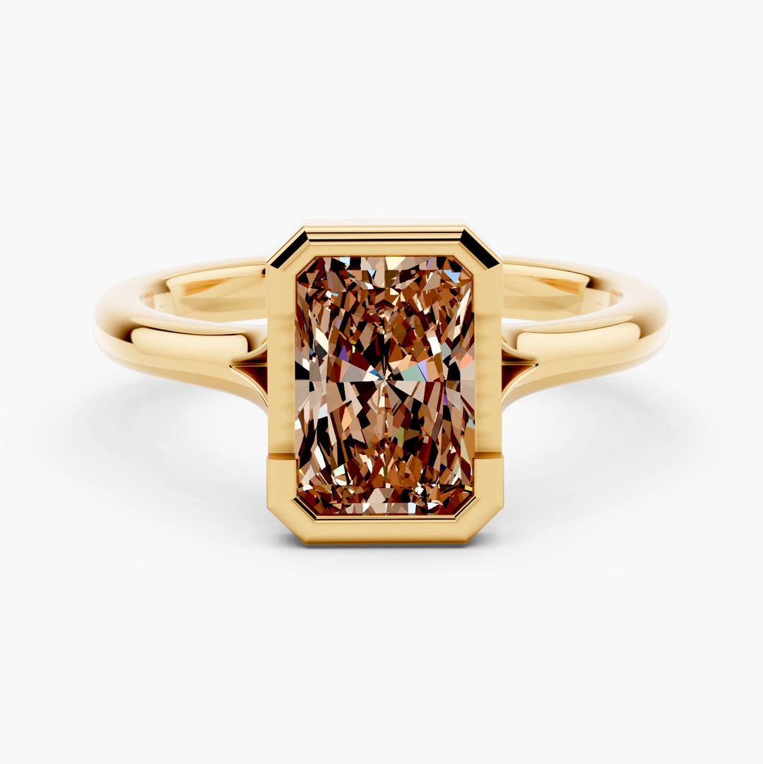 Split Shank Half Bezel Champagne Setting Radiant cut engagement ring in 14k Yellow Gold