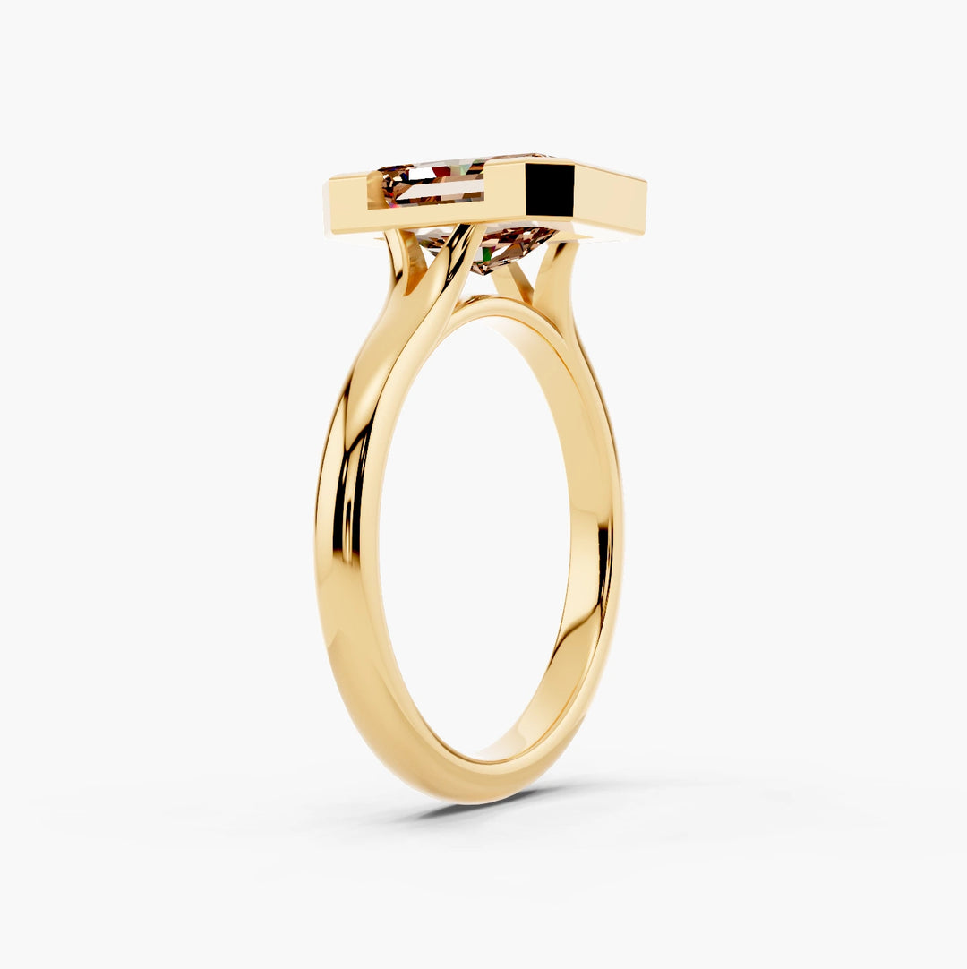 Split Shank Half Bezel Champagne Setting Radiant cut engagement ring in 14k Yellow Gold persp