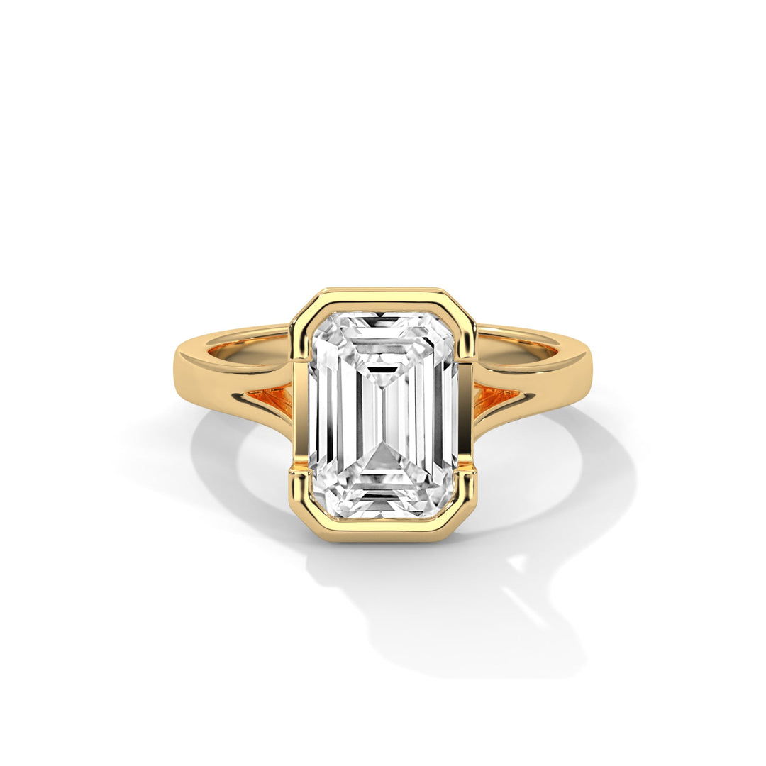 Split Shank Half Bezel Emerald Yellow Gold