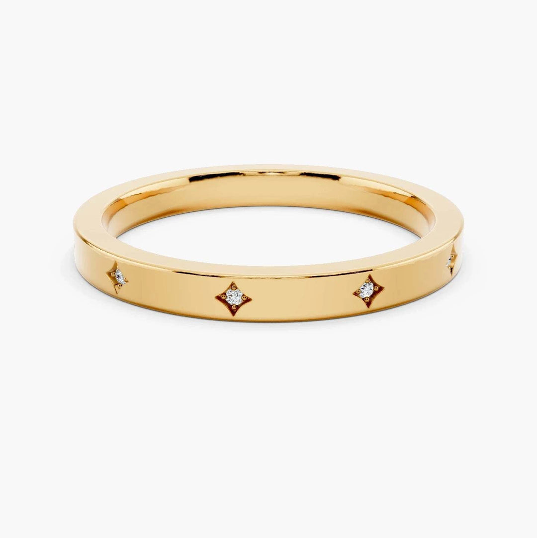 Starlight eternity band 2mm in yellow gold, face up view