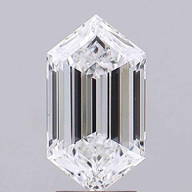 2.57 carat elongated hexagon IGI certified lab grown diamond on gray background