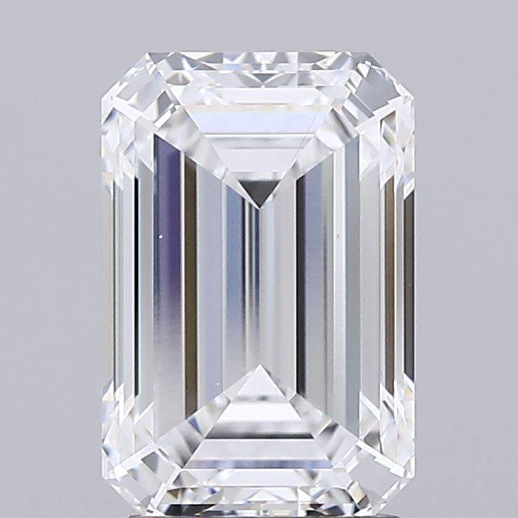 2.34 carat emerald cut IGI certified lab grown diamond on gray background