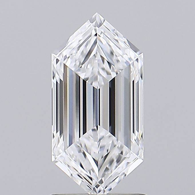 1.35 carat elongated hexagon GIA certified lab grown diamond on gray background