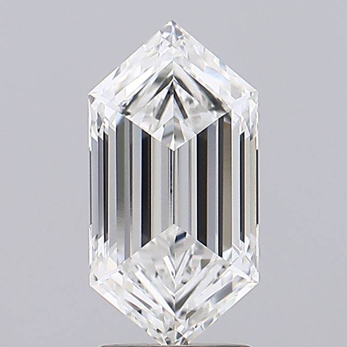 2.26 Carat Elongated Hexagon IGI Certified Lab Grown Diamond close-up on gray background