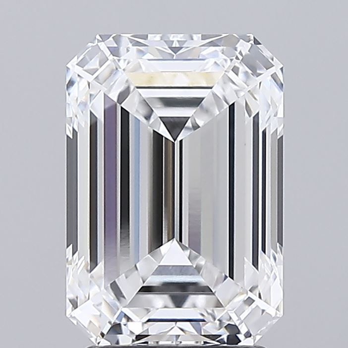 2.9 carat emerald cut GIA certified lab grown diamond on gray background