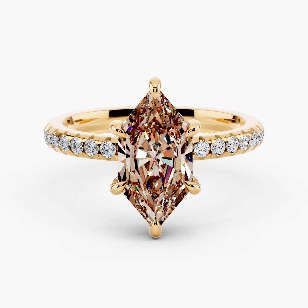 Sun Belt Champagne Setting Dutch Marquise cut engagement ring in 14k Yellow Gold