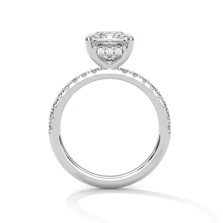 A white gold engagement ring featuring a stunning princess diamond center in a Sun Belt setting.