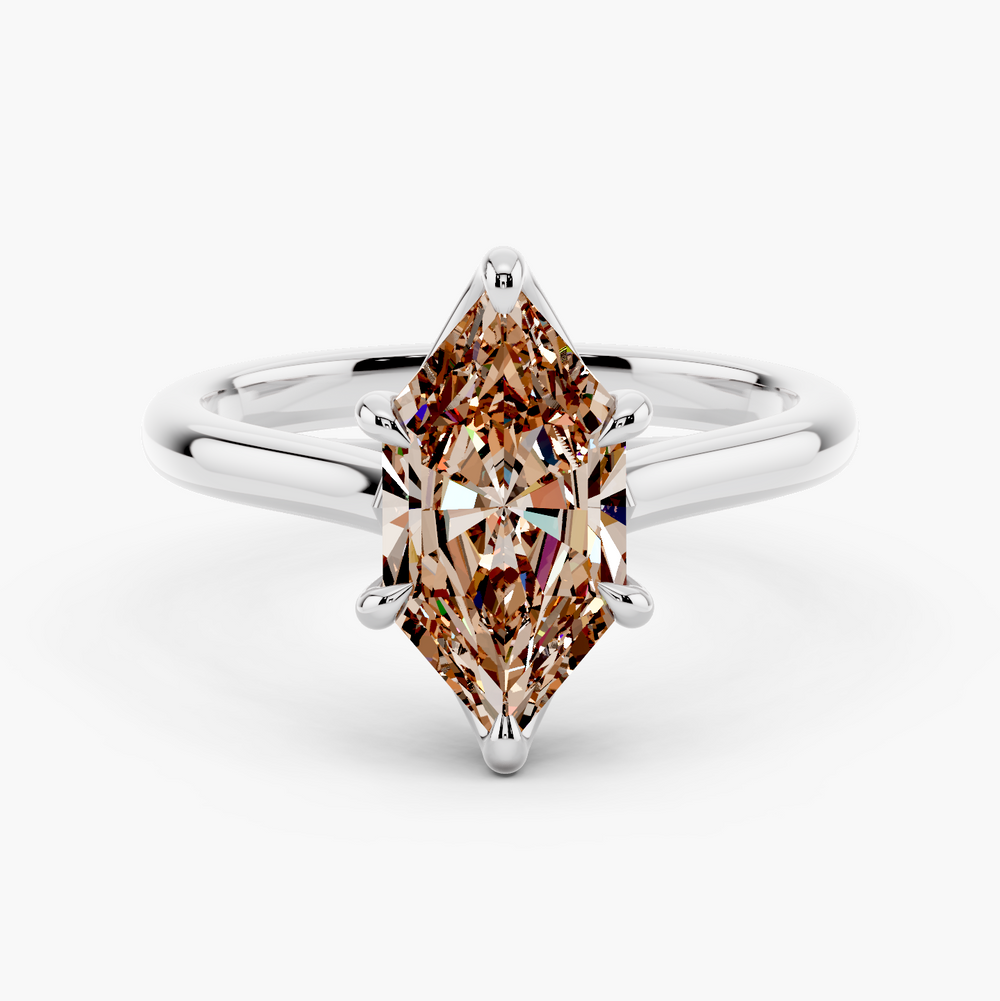 Tapered Cathedral Champagne Setting Dutch Marquise cut engagement ring in 14k White Gold